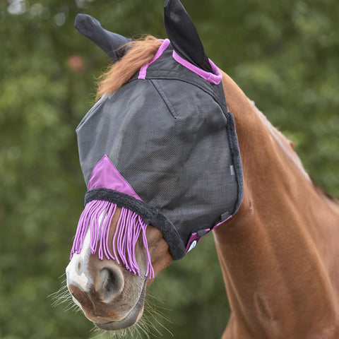 Fliegenmaske Durable Mesh Deluxe mit Schopföffnung mit Ohren und Fransen - Pferdekram