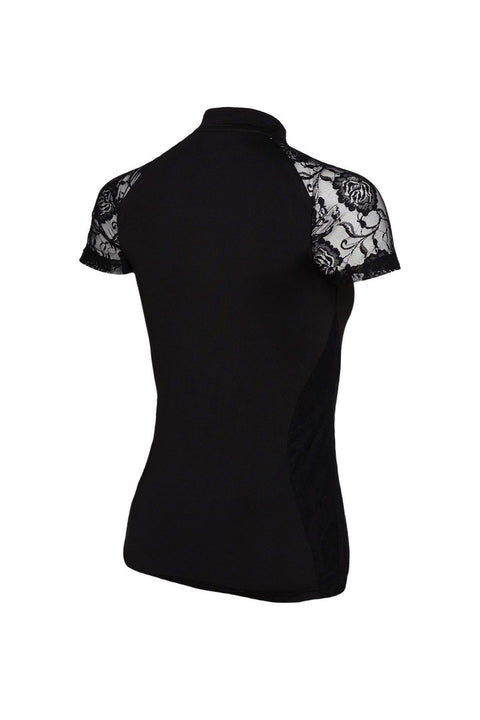 Sommerbaselayer Kurzarm mit Spitze für Damen, Black, oberbekleidung - Pferdekram