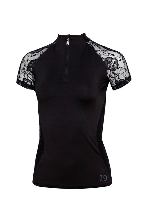 Sommerbaselayer Kurzarm mit Spitze für Damen, Black, oberbekleidung - Pferdekram